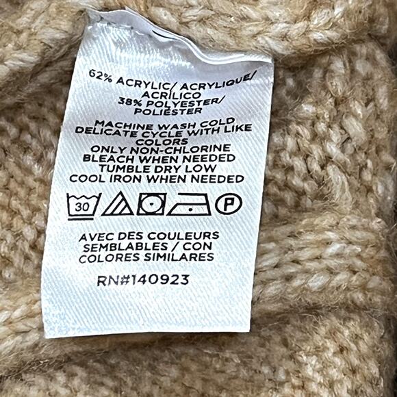 LOFT Sweater Womens XL Tan Cable Knit Button Front Crewneck Cardigan - Picture 6 of 6
